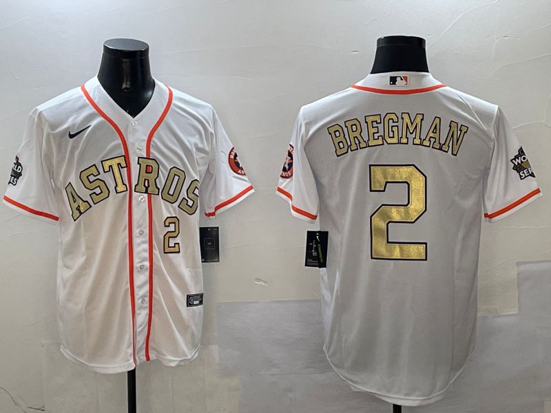 Men Houston Astros #2 Bregman White Gold Game 2025 Nike MLB Jersey style 4
